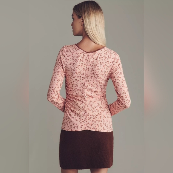 Maeve Lace Bow Print V-Neck Top, Size S, NWT - Picture 3 of 8